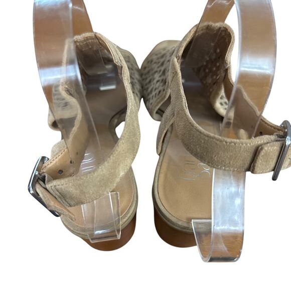 Franco Sarto Harlet 3 Leather Tan Beige Woven Chunky High Heels Sandals Shoes 8 - Picture 10 of 16